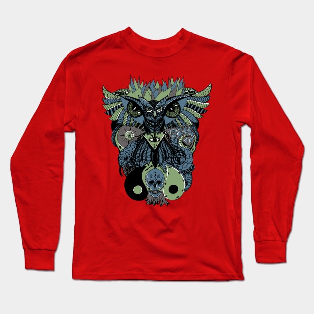 Mellow Cool Owl And Ageless Skull Long Sleeve T-Shirt by kenallouis